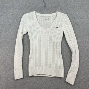 Y2K Hollister Sweater Womens XS Ivory Cable Knit 2000s 2010s Bella Swan Preppy